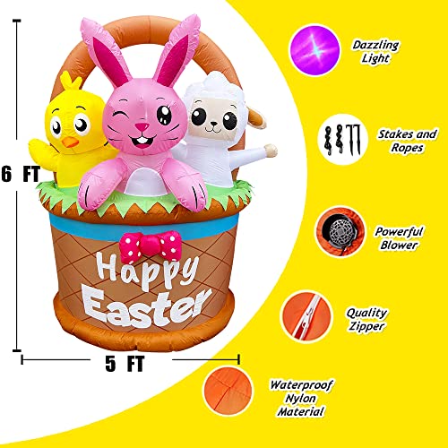 6 ft Inflatable Easter Bunny Chick Lamb in an Easter Basket w/ LED Lights