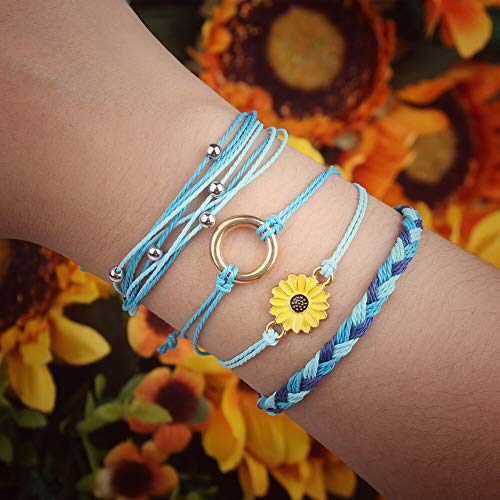 Sunflower String Bracelet Handmade Braided Rope Charms Boho Surfer Bracelet