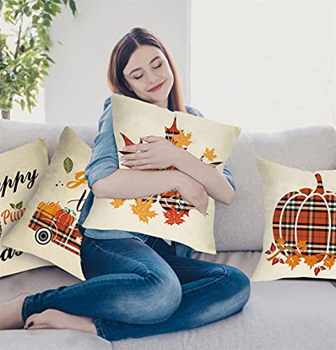 ON SALE! Set of 4 Fall Holiday Décor Throw Pillow Covers for Home 18x18 Inch