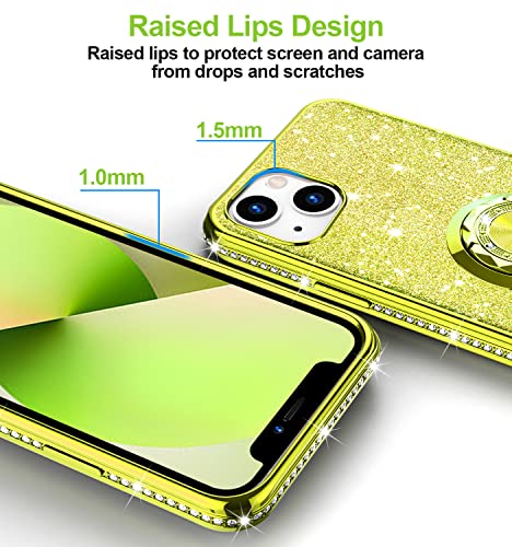 Phone Case for iPhone 13, Glitter Protective Case w/ 360 Degree Ring Stand