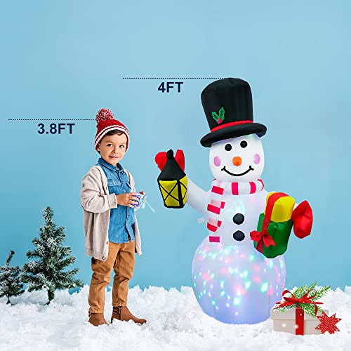 4FT Xmas Snowman Blow Up Decorations w/ Colorful Rotating LED Lights