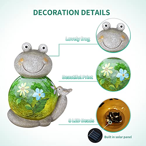 Garden Turtle Statue Outdoor Figurine Glass Solar Lights Decor