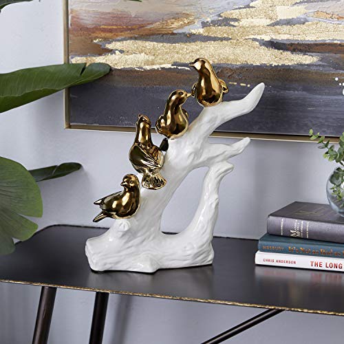 Gold Porcelain Bird-Inspired Sculpture, 13.60”H x 11.80”L x 5.35”W