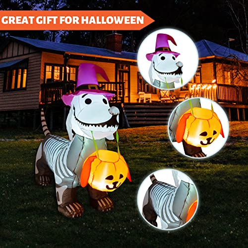 5Ft Halloween Inflatables Skeleton Puppy w/ Build-in LEDs