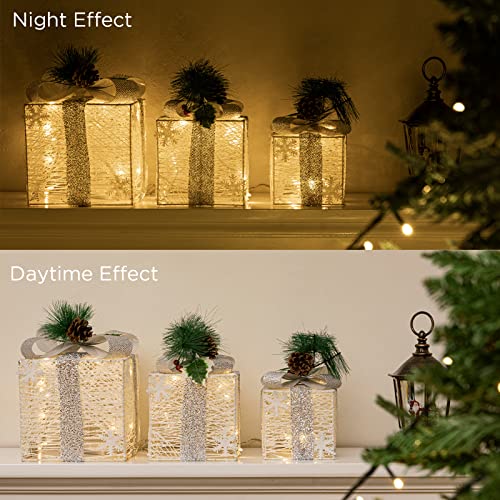 Set of 3 Christmas Lighted Gift Boxes w/ Bows