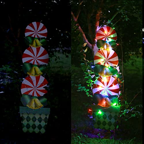 2Pack Yard Signs w/ Christmas Peppermint Candy, Bows, Stakes, Lights for Christmas Decoration