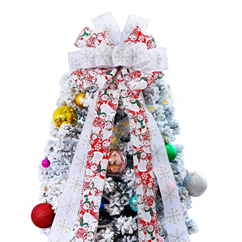 Christmas Tree Topper Bow Ornament with Glitter Satin Mesh Streamer 48x13Inches