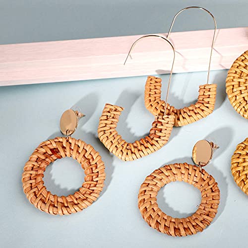 18 Pairs Statement Hypoallergenic Rattan Earrings for Women