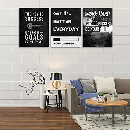 3 Piece Framed Inspirational Success Wall Canvas art Decor