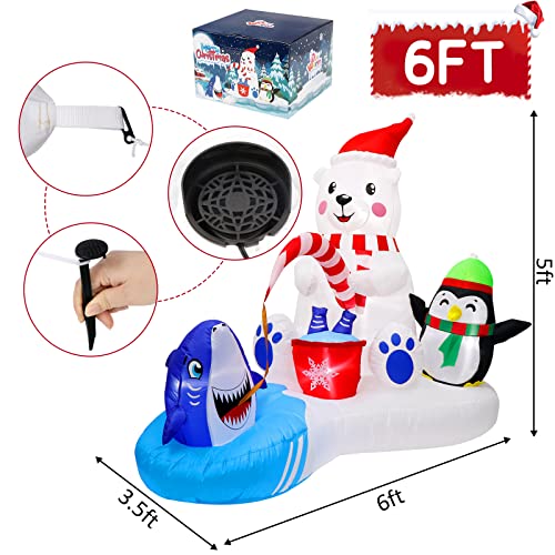 6FT Christmas Inflatables Polar Bear Fishing with Penguin