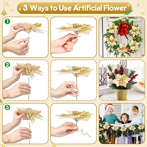 20 Packs Poinsettia Artificial Flowers for Christmas Tree Decoration