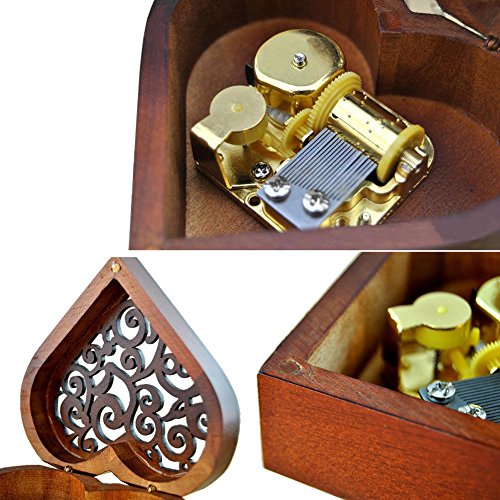 Heart Shaped Vintage Wood Carved Mechanism Musical Box