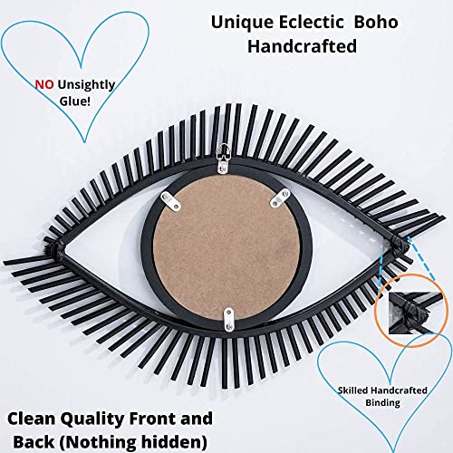 Handmade Black Evil Eye Mirror Wall Decoration. 18" x 12" Bonus Cloth.
