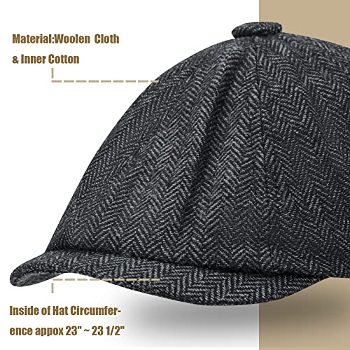 2 Pack Newsboy Hats for Men Classic 8 Panel Wool Blend