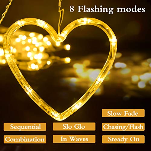 Valentine's Day Heart-Shaped LED Curtain String Lights,138 LED Connectable 8 Flashing Modes