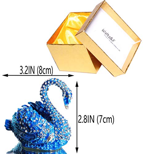 Blue Diamond Swan Trinket Box Hinged Hand-painted Figurine Collectible Ring Holder