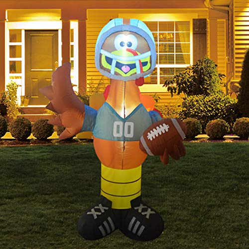 6 FT Thanksgiving Inflatable Outdoor American Football Turkey, Blow Up Yard Decoration