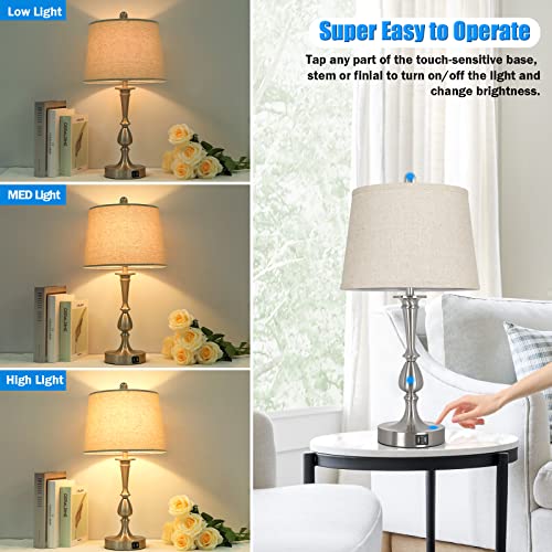 Set of 2  Dimmable Table Lamps w/ 2 USB Ports 2 LED Bulbs Included