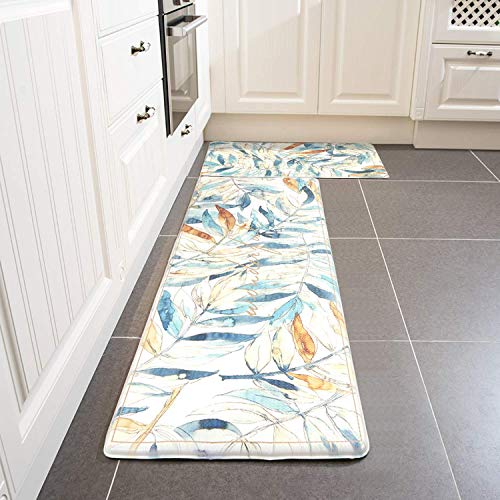Kitchen Rug Set PVC Leather Anti Fatigue Heavy Duty Standing Mat Waterproof & Oil Proof
