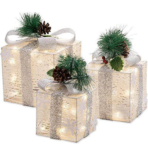 Set of 3 Christmas Lighted Gift Boxes w/ Bows