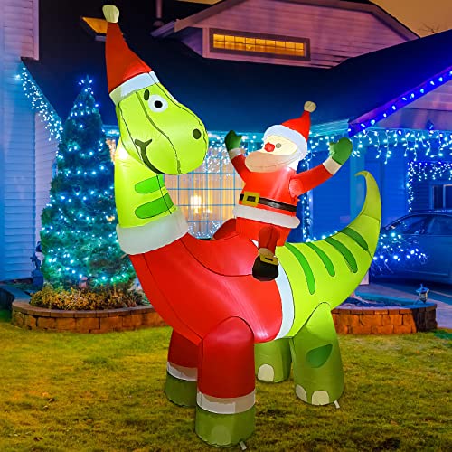 6ft Christmas Inflatables Santa Claus Riding A Dinosaur w/ Built-in LEDs