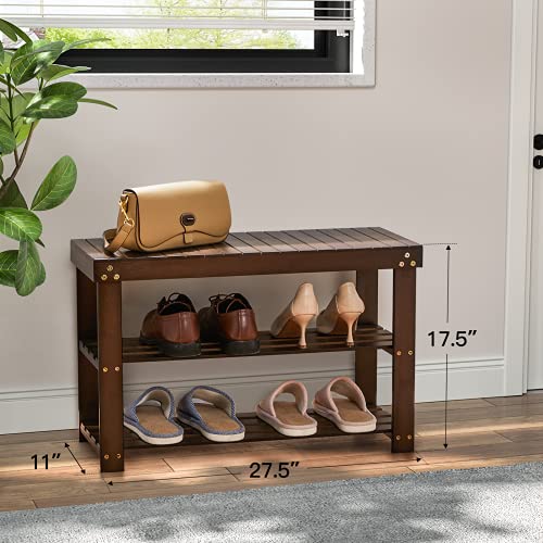 Bamboo Shoe Rack Bench, 3-Tier Sturdy Shoe Organizer