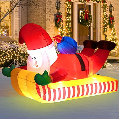 7FT Christmas Inflatable Outdoor Skiing Santa Claus for Yard Decoration