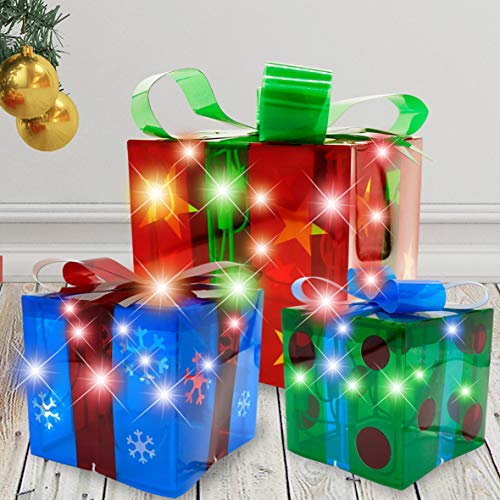 Christmas Light Gift Boxes Décor Set of 3