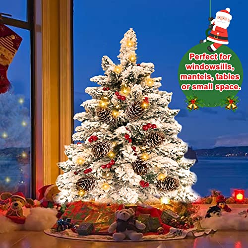 [ Snow Flocked & Timer ] Pre-lit Tabletop Christmas Tree Decoration