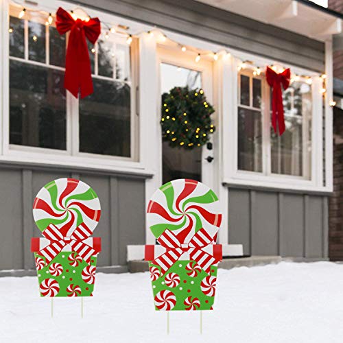 42 Inch Peppermint Christmas Yard Sign Stakes Holiday Home Lawn Candyland Themed Decor