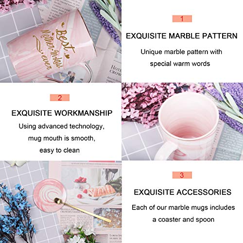 Best Mother In Law Coffee Mug Best 14 Ounce Pink w/ Gift Box Spoon Coaster