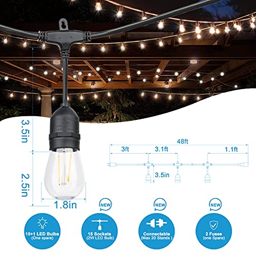 LED Outdoor String Lights, 2W Shatterproof Dimmable