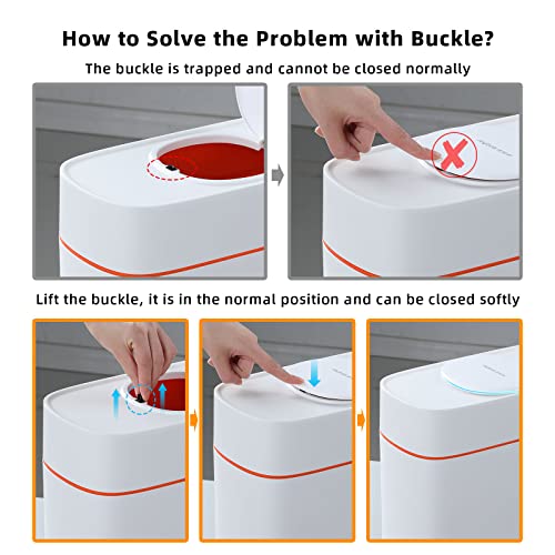 Trash Can w/ Press Type Lid | 14L Slim Plastic Narrow  Garbage Can