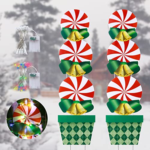 2Pack Yard Signs w/ Christmas Peppermint Candy, Bows, Stakes, Lights for Christmas Decoration