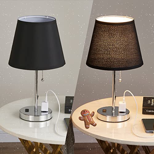 Set of 2 Small Lamps for Small Spaces 15.6”H w/ Charging Station AC Power Outlets, Bulb Not Included