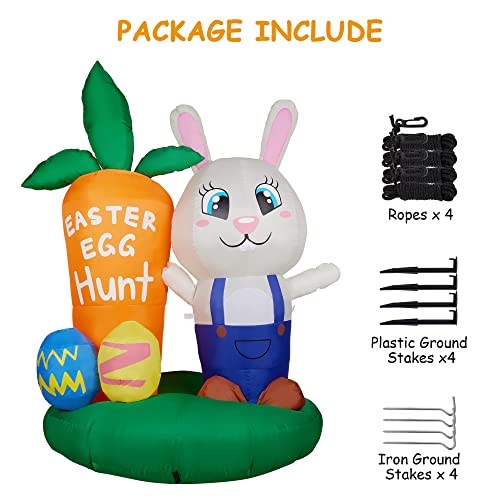 6 FT  Bunny w/ Easter Eggs & Carrot Build-in LED, Easter Blow Up Decoration