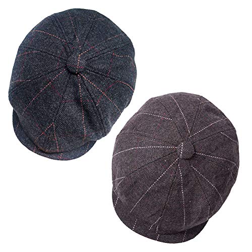 2 Pack Newsboy Hats for Men Classic 8 Panel Wool Blend