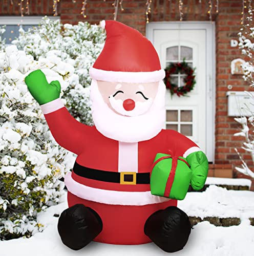 6 Feet Inflatable Santa Claus Holding Gift Box Christmas Decoration