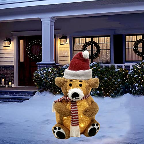 2Ft Christmas Little Brown Bear with Christmas Hat Built-in LED Light