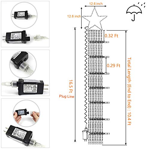 Christmas Star String Lights 317 LED  Waterproof String Lights with Star Topper, 8 Lighting Modes Waterfall Lights for Tree Decor