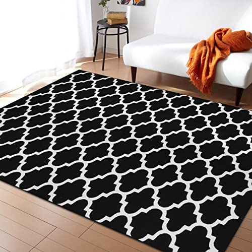 Black & White Outdoor Rug, Machine Washable, Reversible