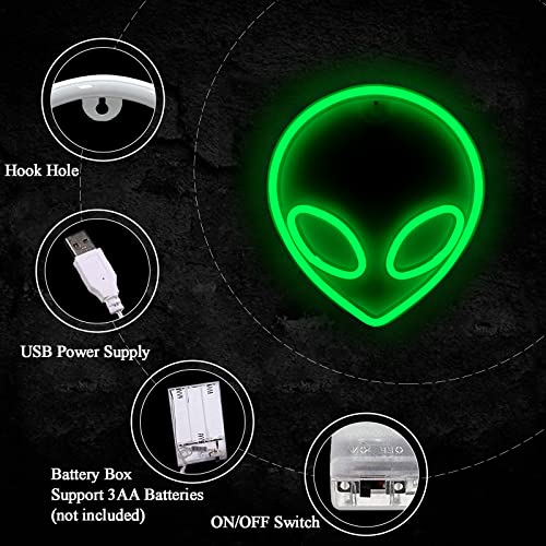 Alien Neon Sign Green LED Neon Light USB/Battery Operated