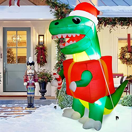 6ft Christmas Inflatables Dinosaur Decorations,  w/ Build-in LEDs