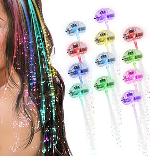 12 Light-Up Fiber Optic LED Hair Barrettes Party Favors