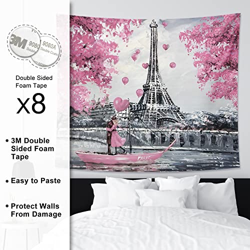 Eiffel Tower France Romantic Pink Tapestry European City Landscape 59x51 Inch