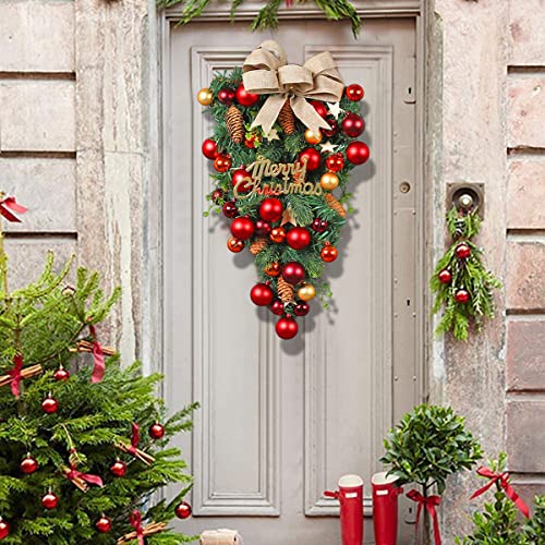 Christmas Wreath for Front Door Teardrop Swag w/ Merry Christmas Sign