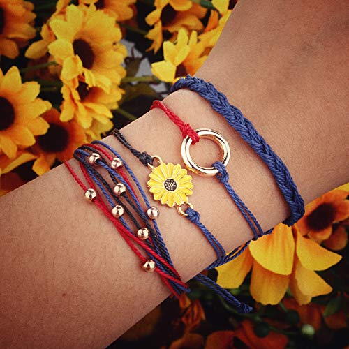 Sunflower String Bracelet Handmade Braided Rope Charms Boho Surfer Bracelet