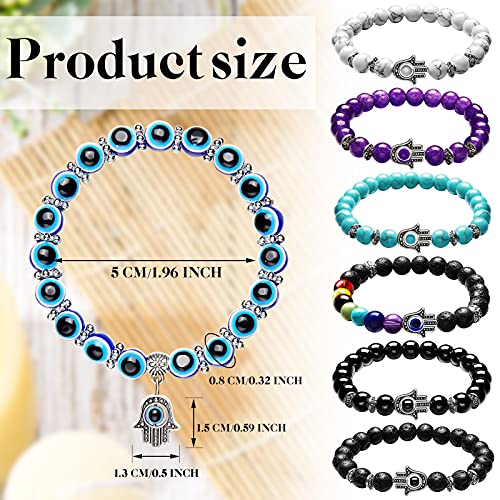 7 Pieces Evil Eye Chakras Gemstone Lava Stone Hamsa Hand Beaded Bracelet Bundle Deal