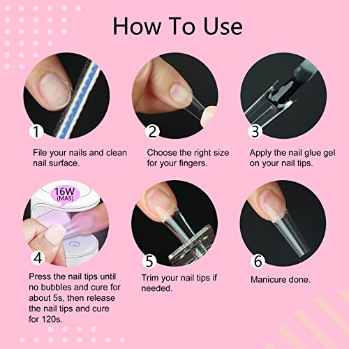 Nail Tips & Glue Gel Kit - 4-In-1 Nail Glue Gel, 500pcs  Cover Nail Tips w/ Mini UV/LED Nail Lamp