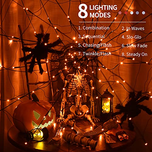 3.9FT Diameter 80 LED Halloween Spider Web Lights w/ Black Spider